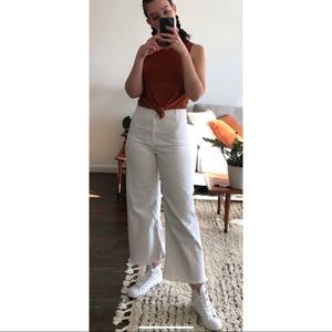 Zara High Waisted Wide Leg Cropped White Jeans